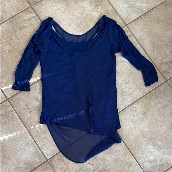 Express Blue Asymmetrical Long Sleeve Blouse - Picture 3 of 3